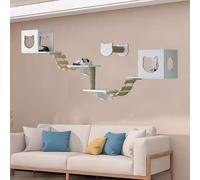 Pucaru Wall Mounted Cat Wall Shelves, Wooden, Cats Furniture Set, Cat Shelf on The Wall, Suitable for Kitty To Climb, Jump, Nap(8pcs)