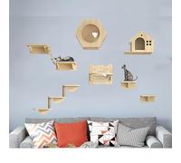 Pucaru Wooden Cat Wall Shelves, Wall Mounted Cat Strong Shelves, Kitty House and Wall Perches, Cats Wall for Climbing, Sleeping(9pcs)