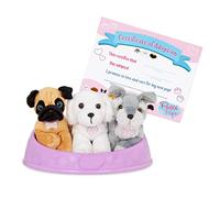 Pucci Pals Plush Dog Set, Adopt-A-Pup Trio with Bed and Certificate, Pet