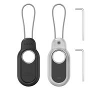 PUCGUE 2 Pack for Samsung Galaxy SmartTag2 Case with Wire Cable Lock, Smart Tag 2 Secure Holder Case, SmartTag 2 Hard PC Cover for Keys, Wallet, Luggage, Pets (Black+Clear)