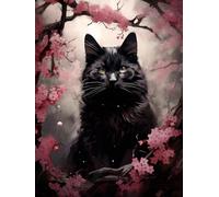 PUCHEN Cross Stitch Embroidery Kits for Beginners Adults, Black Cat Behind Plum Blossom Branch,B Stamped Cross Stitch Kits, Full Range of Embroidery Starter Kit, Tools Sewing Art Craft