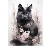 PUCHEN Cross Stitch Kits Stamped, Black Cat Behind Plum Blossom Branch,G Printed Pattern 11CT DIY Embroidery Kit Pre-Printed Cross Stitch Kit Needlework Kit Handmade Home Wall Décor