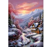 PUCHEN Cross Stitch Kits, Winter Snow Scene,D DIY Needlework Kits 11CT Stamped Cross Stitch Kit for Beginners Adults Kids Home Bedroom Decoration, Embroidery Kit