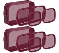 Puchifoda 8 Pcs Mesh Makeup Bag Nylon Zipper Pouch Clear Small Mesh Bags Travel Toiletry Bag Makeup Brush Holder Purse Organizer Pouches, Wine Red, Small, Large, Medium