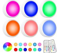 Puck Lights with Remote, 13 Colors Changeable Under Cabinet Lights Battery Powered Dimmable Puck lightings Stick On Under Counter Lights with 2 Remote Controls (6 Pack) (White)