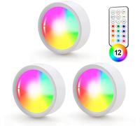 Puck Lights with Remote Upgraded,Under Counter Light,13 Colors Stick on Light Timer 30/60Mins Battery Operated Lighting Wireless Dimming Function Push Lights for Cabinet Bedroom Christmas 3 Pack