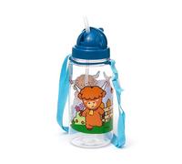 Puckator 450ml Children's Shatterproof Water Bottle Adoramals Highland Coo - Reusable Insulated Active Water Bottle Flask For Girls And Boys With A Carry Handle & Straw - Bpa Free For School Nursery