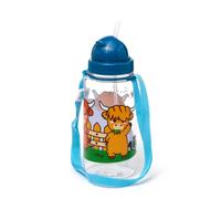 Puckator 450ml Children's Shatterproof Water Bottle Adoramals Highland Coo - Reusable Insulated Active Water Bottle Flask For Girls And Boys With A Carry Handle & Straw - Bpa Free For School Nursery