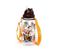Puckator 450ml Children's Shatterproof Water Bottle Jolly Rogers Pirate - Reusable Insulated Active Water Bottle Flask for Girls and Boys with A Carry Handle & Straw - Bpa Free - for School Nursery