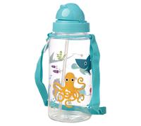 Puckator Splosh - Kids Drinks Bottle With Straw - Reusable Water Bottle For Girls And Boys With An Attached Long Strap - Bpa Free - For School Nursery - Cute Sealife Design - Pp 450ml