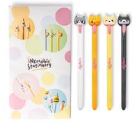 Puckator Adoramals cLicker Pens | Cat & Dog Novelty Ballpoint Pens with Pull-Tongue Click Action | Cute Desk Accessories, Gift Stationery | Pack of 4, Black Ink