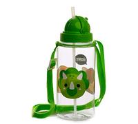 Puckator Adoramals Dinosaur - Kids Drinks Bottle With Straw - Reusable Water Bottle For Girls And Boys With An Attached Long Strap - Bpa Free - For School Nursery - Cute Dinosaur Design -Pp 450ml