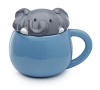 Puckator Adoramals Elephant Peeping Lid Ceramic Lidded Animal Tea Coffee Mug - Funny Home Accessories - Cute Gifts for Girlfriend Large Mugs for Men Women Hot Drinks Cups Presents Secret Santa Gift