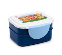 Puckator Adoramals Highland Coo Clip Lock Stacked Bento Lunch Box with Cutlery - Boxes for Adults with Compartments and Fork Spoon Snack Box Food Containers with Lids Stackable Snack Pots for Kids