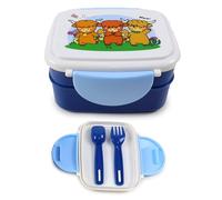 Puckator Adoramals Highland Coo Clip Lock Stacked Bento Lunch Box with Cutlery - Boxes for Adults with Compartments and Fork Spoon Snack Box Food Containers with Lids Stackable Snack Pots for Kids
