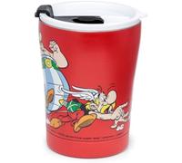 Puckator Asterix & Obelix Red Reusable Stainless Steel Hot & Cold Thermal Insulated Food & Drink Cup 300ml - Thermos Travel Mug - Tumbler with Straw and Lid - Insulated Bubba Cup Thermal Drink Bottle