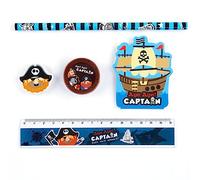 Puckator Aye Aye Captain Pirate 5 Piece Stationery Set - Pencil Case with Stationery Included - Maths Set - Exam Gifts - Girls Gift Age 6 + - Clear Exam Pencil Case - End of Year Gifts for Students