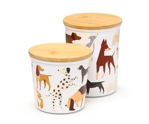 Puckator Barks Dog Set of 2 RPET & Bamboo Storage Jars S/M