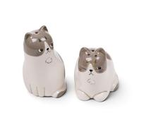 Puckator Beans & Co Cats Ceramic Salt & Pepper Set - Refillable Salt & Pepper Spice Shaker Cruet Sets Pot UK - Black White Pink Kitchen Accessories Set - Dispenser Mill Mills