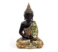 Puckator Black & Orange Gold Thai Buddha Contemplation - Cute Room Decor - Aesthetic Feng Shui Meditation Accessories - Garden Ornaments - Shelf Desk Decorations - Mindfulness Home Gifts - Statues