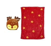 Puckator Blankeazzz Christmas Festive Friends Rudolph 2-in-1 Plush Travel Pillow & Blanket - Travel Long Haul Flight Plane Essentials Accessories For Flying Women Kids Soft Warm Cozy Blanket Blankets