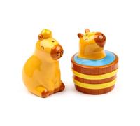Puckator Capybara Ceramic Salt and Pepper Set - Refillable Salt & Pepper Spice Shaker Cruet Sets Pot UK - Black White Pink Kitchen Accessories Set - Dispenser Mill Mills
