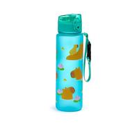 Puckator Capybara Pop Top 600ml Shatterproof Bottle - Reusable Insulated Active Water Bottle Flask For Girls And Boys With A Carry Handle & Straw - Bpa Free - For School Nursery