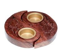 Puckator Carved Sheesham Wood Round Yin Yang Tea Light Holder - Living Room Accessories - Yin Yang Themed - Home Decoration - Ornaments - Candle Holder - Table Centrepiece Decoration