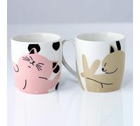 Puckator Cats Life Set of 2 Porcelain Tea Coffee Mugs - Funny Home Accessories Cute Gifts for Girlfriend Large Mugs for Men Women Hot Drinks Cute Cups Presents Secret Santa Gift Cup Set