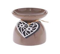 Puckator Ceramic Oil Burner-Wooden Heart Motif, Mixed, Height 11.5cm Width Depth 8.5cm