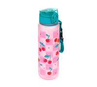 Puckator Cherries Pop Top 600ml Shatterproof Bottle - Reusable Insulated Active Water Bottle Flask For Girls And Boys With A Carry Handle & Straw - Bpa Free - For School Nursery