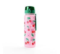 Puckator Cherries Pop Top 600ml Shatterproof Bottle - Reusable Insulated Active Water Bottle Flask For Girls And Boys With A Carry Handle & Straw - Bpa Free - For School Nursery