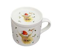 Puckator Christmas Jan Pashley Highland Coo Porcelain Mug & Coaster Lid Set - Funny Home Accessories - Cute Gifts for Girlfriend Mugs for Men Women Hot Drinks Cups Presents Secret Santa Gift Cup Set