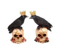 Puckator Crow wearing Crown Standing on Skull with Roses - Cute Room Decor - Aesthetic Feng Shui Meditation Accessories - Garden Ornaments - Shelf Desk Decorations - Mindfulness Home Gifts - Statues