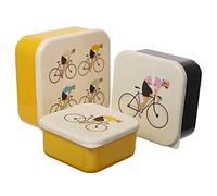 Puckator Cycle Works Bicycle Yellow Black Reusable Lidded Snack Pot Lunch Box Set of 3, BPA Free PVC, Work School Travel Home, Medium 4.5x10x10cm Large 5.5x11.5x11.5cm Xlarge 6x13.5x13.5cm