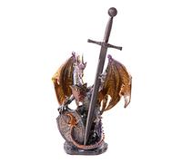 Puckator Dark Legends Fire Shield Dragon - Dragon Ornament - Gothic Decor - Dragon Toy Statue - Dragon Figurines - Gothic Home Accessories - Dragon Miniature Sculpture - Resin