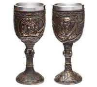 Puckator Decorative Brushed Gold Wood Effect Pirate Goblet I Pirate Themed - Home Decoration - Wine Goblet - Fantasy Decorative Home Accessories - Stainless Steel - Resin