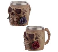 Puckator Decorative Skulls and Roses Tankard - Pint Glass - Viking Goblet - Fantasy Home Decoration - Beer Mugs - Viking Cup - Cool Glasses for Drinking - Tankers for Men - Resin