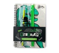 Puckator Dinosauria Ring Bound Notepad & Pencil Case 6 Piece Stationery Set - School Teacher Student Homework Study Planner Notepad - Collage University Essentials Journals Planners - Jotter Uni