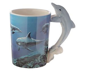 Puckator Dolphin Underwater Decal Ceramic Shaped Handle Tea Coffee Mug - Funny Home Accessories Cute Gifts for Girlfriend Large Mugs for Men Women Hot Drinks Cups Presents Secret Santa Gift