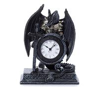 Puckator Dragon In Armour Gothic Mantle Clock - Ideal For Bedside, Desk - Detailed Fantasy Quartz Clock - Resin - 20 Cm Tall - 1 AA Battery Not Included