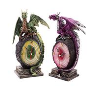 Puckator Dragon on Geode Crystal Gothic Mantle Clock - Ideal For Bedside, Desk - Detailed Fantasy Quartz Clock - Resin - 25 Cm Tall - 1 AA Battery Not Included