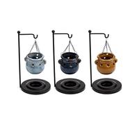 Puckator Eden Cauldron Shaped Hanging Oil Burner with Stand - Wax Melt Burners Warmer - Boho Bedroom Decor Diffuser Scent Tea Light Burner Holder - House Warming Gift - Aromatherapy Set