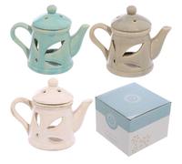 Puckator Eden Ceramic Teapot Oil Burner with Lid - Living Room Accessories - Wax Liquidizer - Oil Burners For Essential Oils - Wax Burners - Wax Melt Holder - Room Fragrance - Scents Melter