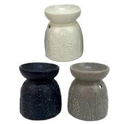 Puckator Eden Stone Effect Embossed Fern Ceramic Oil & Wax Burner - Wax Melt Burners Warmer - Boho Bedroom Decor Diffuser Scent Tea Light Burner Holder - House Warming Gift - Aromatherapy Set