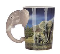 Puckator Elephant Savannah Decal Ceramic Shaped Handle Tea Coffee Mug - Funny Home Accessories - Cute Gifts for Girlfriend - Large Mugs for Men Women Hot Drinks - Cups Presents - Secret Santa Gift