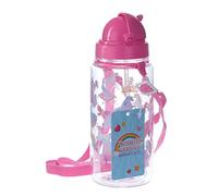 Puckator Enchanted Rainbows Unicorn - Kids Drinks Bottle With Straw - Reusable Water Bottle For Girls And Boys With An Attached Long Strap - Bpa Free - For School Nursery - Cute Design - Pp 450ml