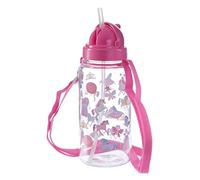 Puckator Enchanted Rainbows Unicorn - Kids Drinks Bottle With Straw - Reusable Water Bottle For Girls And Boys With An Attached Long Strap - Bpa Free - For School Nursery - Cute Design - Pp 450ml