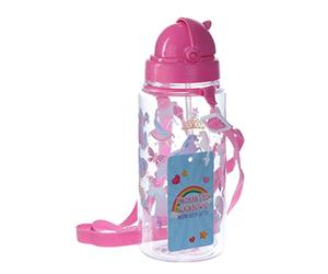 Puckator Enchanted Rainbows Unicorn - Kids Drinks Bottle with Straw - Reusable Water Bottle for Girls and Boys with an Attached Long Strap - Bpa Free - for School Nursery - Cute Design - Pp 450ml