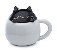 Puckator Feline Fine Cat Peeping Lid Ceramic Lidded Animal Tea Coffee Mug - Funny Home Accessories Cute Gifts for Girlfriend Large Mugs for Men Women Hot Drinks Cute Cups Presents Secret Santa Gift